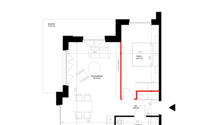 Rzut - Mieszkanie na sprzedaż 2 pokoje o powierzchni 52,23 m² - numer E.6.7 w INSPIRE ETAP IV