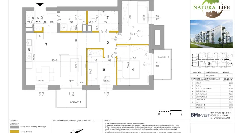 Rzut - Mieszkanie na sprzedaż 4 pokoje o powierzchni 70,11 m² - numer J22 w Osiedle Natura Life budynki JK