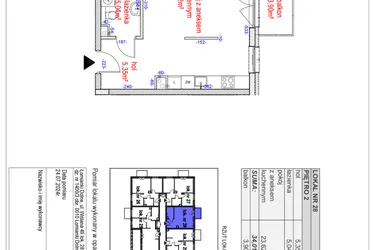 Rzut - Mieszkanie na sprzedaż 1 pokój o powierzchni 34,01 m² - numer J28 w Osiedle Natura Life budynki JK