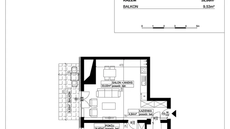 Rzut - Mieszkanie na sprzedaż 2 pokoje o powierzchni 52,06 m² - numer 28 w Ceramika