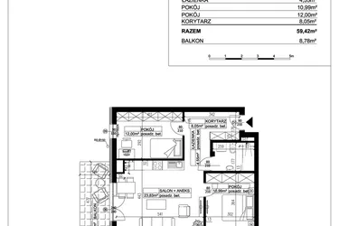 Rzut - Mieszkanie na sprzedaż 3 pokoje o powierzchni 59,42 m² - numer 35 w Ceramika