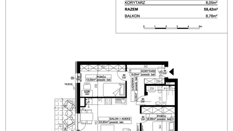 Rzut - Mieszkanie na sprzedaż 3 pokoje o powierzchni 59,42 m² - numer 35 w Ceramika