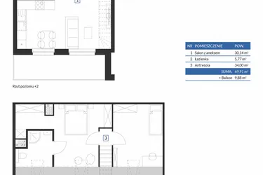 Rzut - Mieszkanie na sprzedaż 2 pokoje o powierzchni 69,91 m² - numer 7B09 w Osiedle Krzeptów VII
