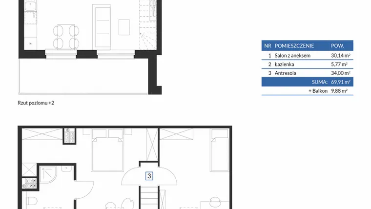 Rzut - Mieszkanie na sprzedaż 2 pokoje o powierzchni 69,91 m² - numer 7B09 w Osiedle Krzeptów VII