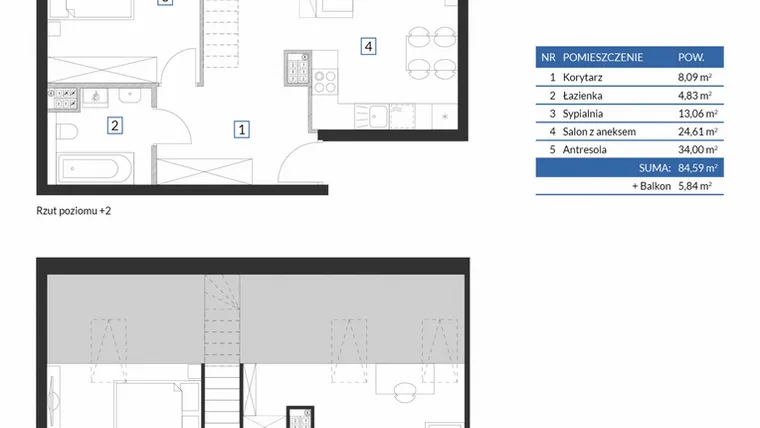 Rzut - Mieszkanie na sprzedaż 2 pokoje o powierzchni 84,59 m² - numer 7B10 w Osiedle Krzeptów VII