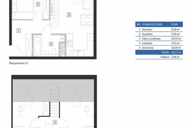 Rzut - Mieszkanie na sprzedaż 2 pokoje o powierzchni 68,51 m² - numer 7B11 w Osiedle Krzeptów VII