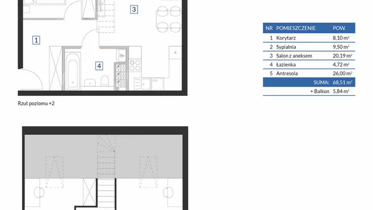 Rzut - Mieszkanie na sprzedaż 2 pokoje o powierzchni 68,51 m² - numer 7B11 w Osiedle Krzeptów VII