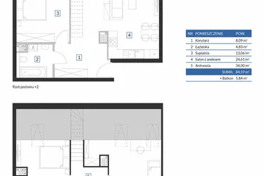 Rzut - Mieszkanie na sprzedaż 2 pokoje o powierzchni 84,59 m² - numer 7D10 w Osiedle Krzeptów VII