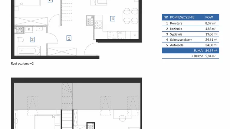 Rzut - Mieszkanie na sprzedaż 2 pokoje o powierzchni 84,59 m² - numer 7D10 w Osiedle Krzeptów VII