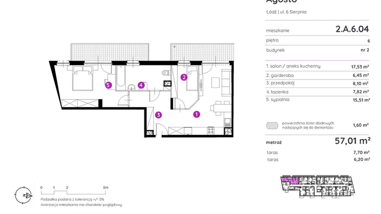 Rzut - Mieszkanie na sprzedaż 2 pokoje o powierzchni 56,97 m² - numer 2.A.6.04 w Murapol Agosto