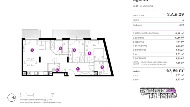 Rzut - Mieszkanie na sprzedaż 2 pokoje o powierzchni 67,68 m² - numer 2.A.6.09 w Murapol Agosto