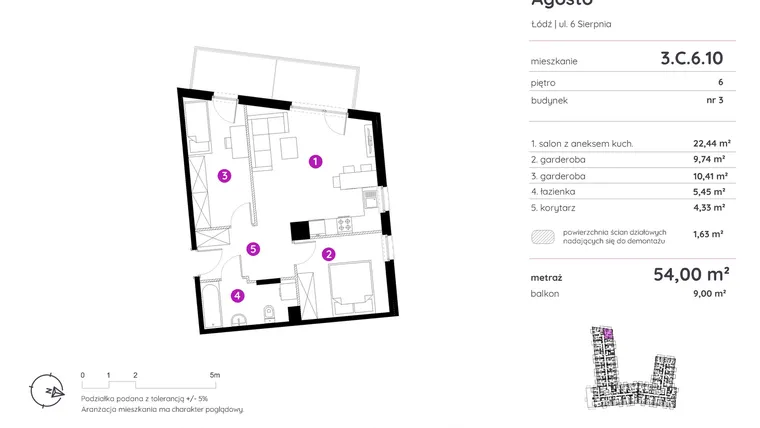 Rzut - Mieszkanie na sprzedaż 1 pokój o powierzchni 53,81 m² - numer 3.C.6.10 w Murapol Agosto