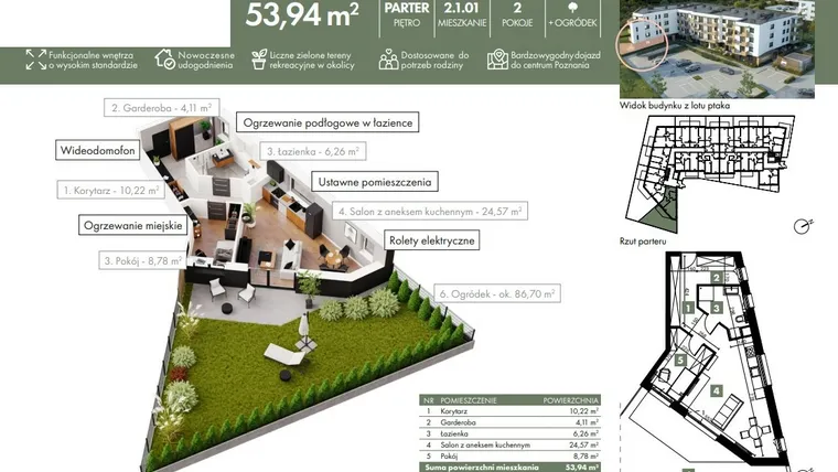 Rzut - Mieszkanie na sprzedaż 2 pokoje o powierzchni 53,94 m² - numer 02_01_01 w Ziębicka 30