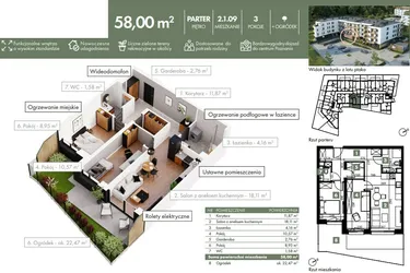 Rzut - Mieszkanie na sprzedaż 3 pokoje o powierzchni 58 m² - numer 02_01_09 w Ziębicka 30