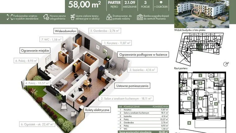 Rzut - Mieszkanie na sprzedaż 3 pokoje o powierzchni 58 m² - numer 02_01_09 w Ziębicka 30
