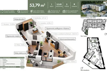 Rzut - Mieszkanie na sprzedaż 2 pokoje o powierzchni 53,79 m² - numer 02_02_01 w Ziębicka 30