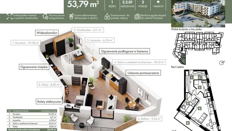Rzut - Mieszkanie na sprzedaż 2 pokoje o powierzchni 53,79 m² - numer 02_02_01 w Ziębicka 30
