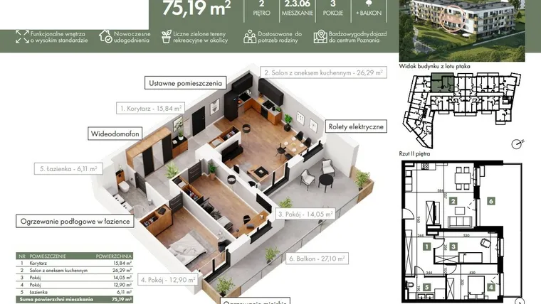 Rzut - Mieszkanie na sprzedaż 3 pokoje o powierzchni 75,19 m² - numer 02_03_06 w Ziębicka 30