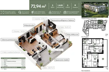 Rzut - Mieszkanie na sprzedaż 3 pokoje o powierzchni 72,94 m² - numer 01_04_05 w Ziębicka 30