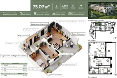 Rzut - Mieszkanie na sprzedaż 3 pokoje o powierzchni 75,09 m² - numer 02_04_04 w Ziębicka 30