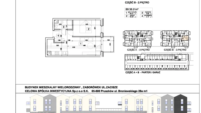 Rzut - Mieszkanie na sprzedaż 2 pokoje o powierzchni 38,51 m² - numer 23 w Kampinoskie Zacisze