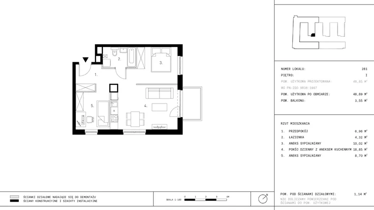 Rzut - Mieszkanie na sprzedaż 1 pokój o powierzchni 48,89 m² - numer 1.A32-281 w Jurowiecka 22