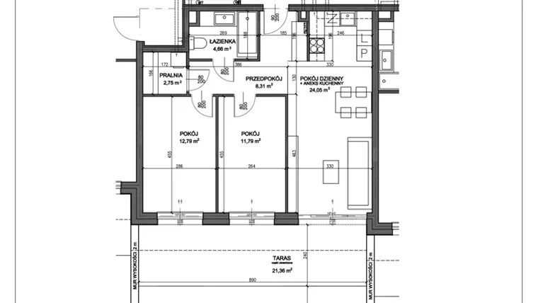 Rzut - Mieszkanie na sprzedaż 3 pokoje o powierzchni 64,65 m² - numer N.A.00.02 w Nobilis