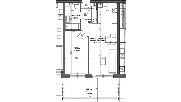 Rzut - Mieszkanie na sprzedaż 2 pokoje o powierzchni 48,21 m² - numer N.A.00.03 w Nobilis