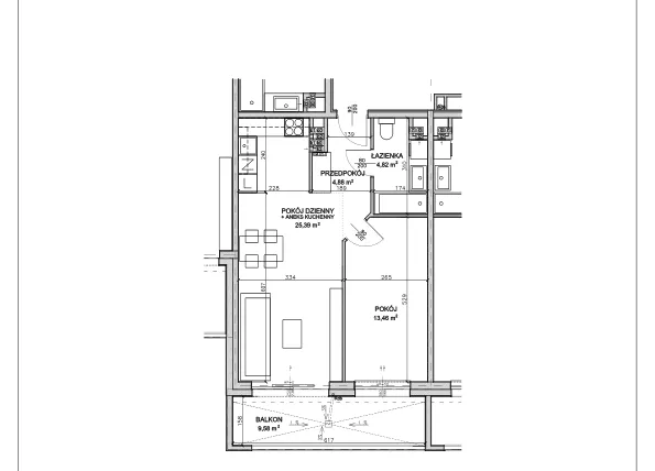 Rzut - Mieszkanie na sprzedaż 2 pokoje o powierzchni 48,55 m² - numer N.C.02.14 w Nobilis