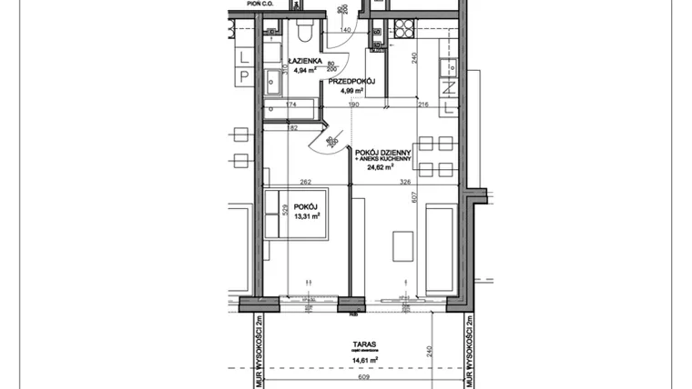 Rzut - Mieszkanie na sprzedaż 2 pokoje o powierzchni 47,93 m² - numer N.D.00.02 w Nobilis