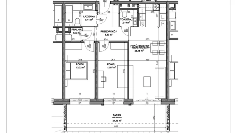 Rzut - Mieszkanie na sprzedaż 3 pokoje o powierzchni 70,72 m² - numer N.D.00.03 w Nobilis