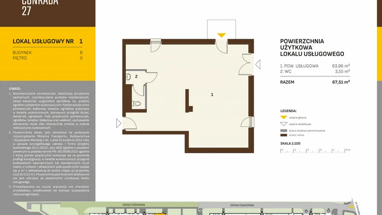 Rzut - Lokal użytkowy na sprzedaż 1 pokój o powierzchni 67,51 m² - numer 1 w Conrada 27