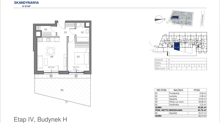 Rzut - Mieszkanie na sprzedaż 2 pokoje o powierzchni 42,96 m² - numer HA0005 w Park Skandynawia V