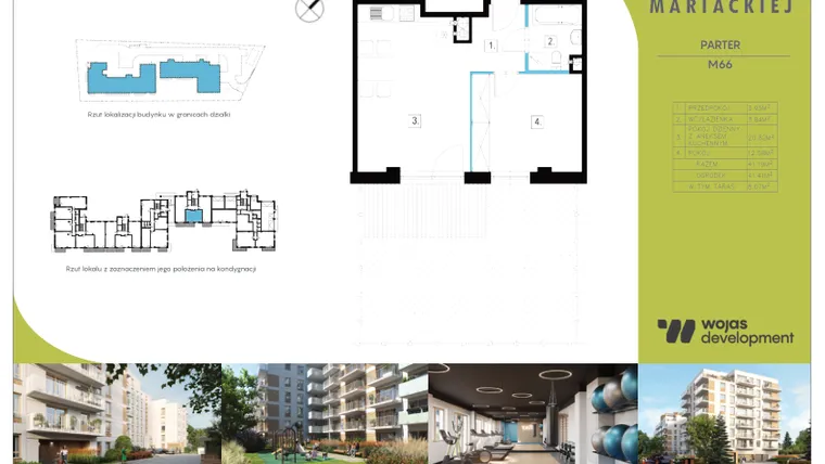 Rzut - Mieszkanie na sprzedaż 2 pokoje o powierzchni 41,35 m² - numer M66 w Dom Na Mariackiej