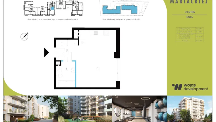 Rzut - Mieszkanie na sprzedaż 1 pokój o powierzchni 32,15 m² - numer M86 w Dom Na Mariackiej