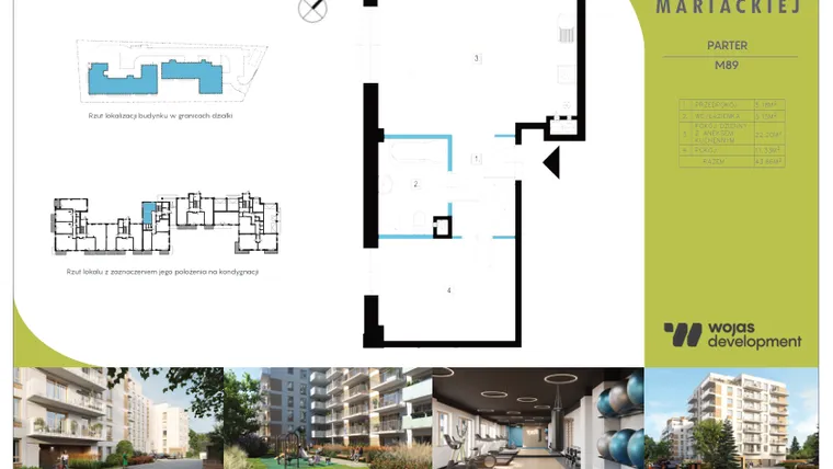 Rzut - Mieszkanie na sprzedaż 2 pokoje o powierzchni 44 m² - numer M89 w Dom Na Mariackiej