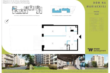 Rzut - Mieszkanie na sprzedaż 2 pokoje o powierzchni 39,95 m² - numer M148 w Dom Na Mariackiej