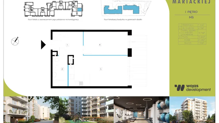 Rzut - Mieszkanie na sprzedaż 2 pokoje o powierzchni 41,7 m² - numer M5 w Dom Na Mariackiej