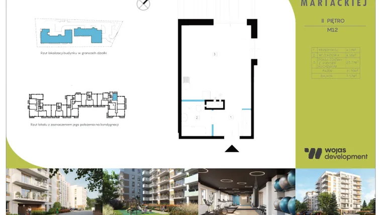 Rzut - Mieszkanie na sprzedaż 1 pokój o powierzchni 31,8 m² - numer M12 w Dom Na Mariackiej