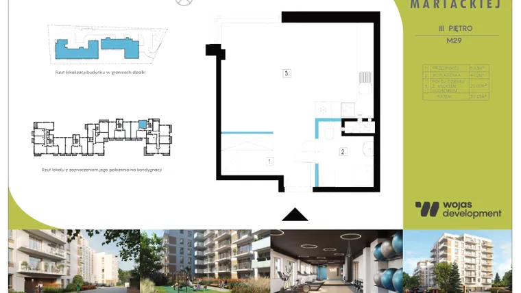 Rzut - Mieszkanie na sprzedaż 1 pokój o powierzchni 30,4 m² - numer M29 w Dom Na Mariackiej
