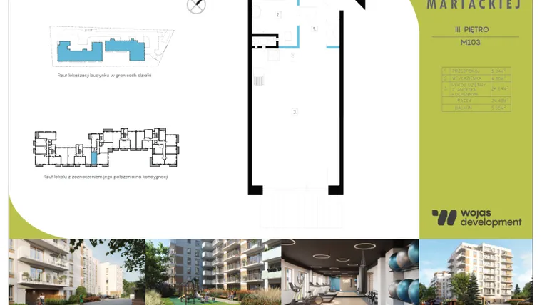 Rzut - Mieszkanie na sprzedaż 1 pokój o powierzchni 34,65 m² - numer M103 w Dom Na Mariackiej