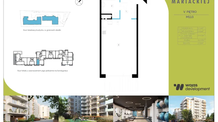 Rzut - Mieszkanie na sprzedaż 1 pokój o powierzchni 34,65 m² - numer M113 w Dom Na Mariackiej