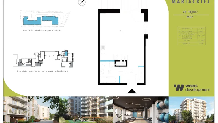 Rzut - Mieszkanie na sprzedaż 1 pokój o powierzchni 31,9 m² - numer M57 w Dom Na Mariackiej