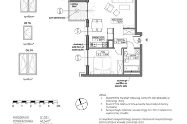 Rzut - Mieszkanie na sprzedaż 2 pokoje o powierzchni 46,54 m² - numer G.1.10.1 w City Park bud. G i H