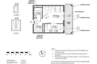 Rzut - Mieszkanie na sprzedaż 1 pokój o powierzchni 34,27 m² - numer G.1.10.4 w City Park bud. G i H