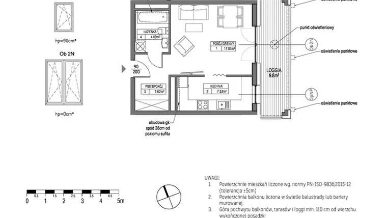 Rzut - Mieszkanie na sprzedaż 1 pokój o powierzchni 34,27 m² - numer G.1.10.4 w City Park bud. G i H