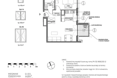 Rzut - Mieszkanie na sprzedaż 2 pokoje o powierzchni 44,6 m² - numer G.1.10.5 w City Park bud. G i H