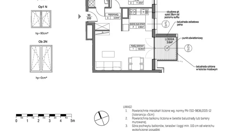 Rzut - Mieszkanie na sprzedaż 2 pokoje o powierzchni 44,6 m² - numer G.1.10.5 w City Park bud. G i H