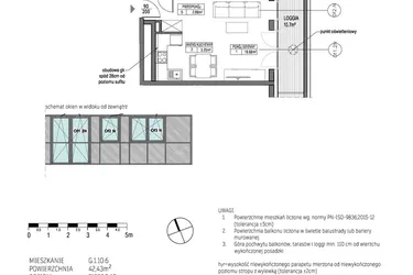 Rzut - Mieszkanie na sprzedaż 2 pokoje o powierzchni 42,43 m² - numer G.1.10.6 w City Park bud. G i H