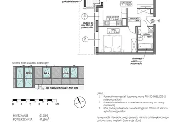 Rzut - Mieszkanie na sprzedaż 2 pokoje o powierzchni 47,59 m² - numer G.1.10.9 w City Park bud. G i H
